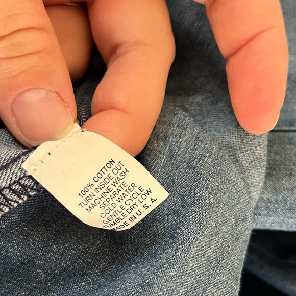 Jen’s Pirate Booty Distressed Denim Button Front Embroidered Flip-Cuff Shirt - Picture 13 of 13